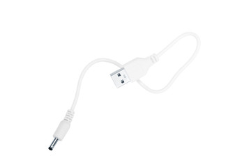 Close up white USB cable plug isolated on white background