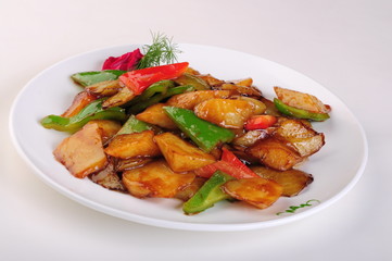 fried chicken with vegetables