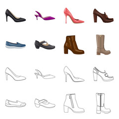 Isolated object of footwear and woman logo. Set of footwear and foot vector icon for stock.