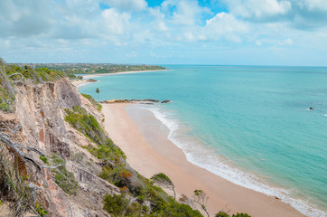 Top view of Praia de Tabatinga at Costa do Conde, Conde PB, Brazil. View of a northeastern Brazilian beach, the sea and nature around.
