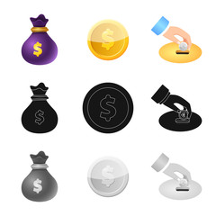 Isolated object of bank and money symbol. Collection of bank and bill stock vector illustration.