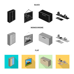 Vector illustration of bedroom and room symbol. Collection of bedroom and furniture stock symbol for web.