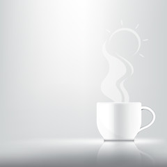 3D Mock up Realistic a cup of coffee, tea or hot milk for Drink product with Sun smoke in the morning Abstract Background.