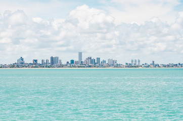 Bessa beach seen from the middle of the sea. Buildings by the sea at Praia do Bessa and the city of Joao Pessoa PB Brazil.