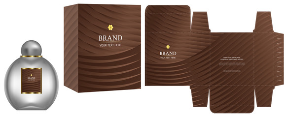 Packaging design, Label on cosmetic container with brown luxury box template and mockup box, illustration vector.	