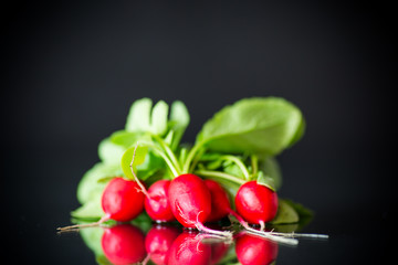 fresh organic red radish on black background