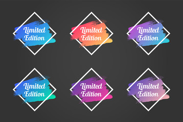 limited edition color promo phrase. limited edition stock vector illustration with painted gradient brush strokes over rhombus frames for advertising labels, stickers, banners, leaflets, tags, posters