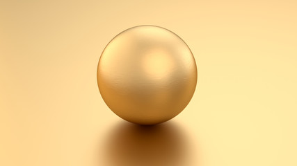 Golden 3d render sphere balls on metal background with reflection. Modern luxury design element for banner sale design. Christmas illustration.