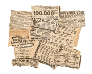Naklejka premium Newspaper pieces antique advertising Old magazine strips