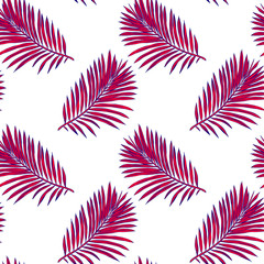 Seamless tropical background. Hand-drawn illustration of palm leaves. Background to create your design: packaging, invitations, greetings, textiles, wallpaper, etc. 