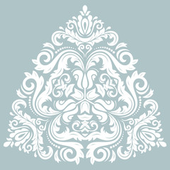Oriental white triangular pattern with arabesques and floral elements. Traditional classic ornament. Vintage pattern with arabesques