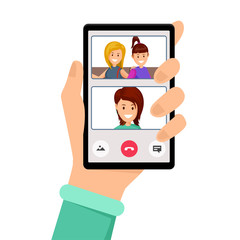 Video call, girlfriends talk vector illustration