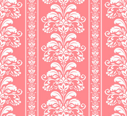 Fototapeta na wymiar Floral pattern. Vintage wallpaper in the Baroque style. Seamless vector background. White and pink ornament for fabric, wallpaper, packaging. Ornate Damask flower ornament