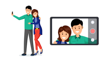 Married couple taking selfie vector illustration