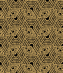 Abstract geometric pattern with stripes, lines. Seamless vector background. Gold and black ornament. Simple lattice graphic design