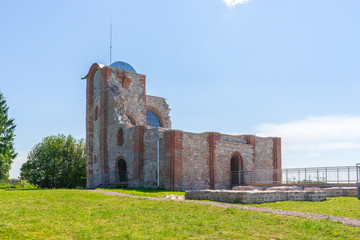 Ruins of Annunciation Church at Rurik settlement - Gorodishche. Not preserved Orthodox church in Velikiy Novgorod vicinity, Russia. Monument of ancient russian architecture. UNESCO world heritage site