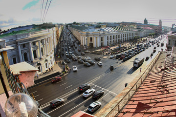St. Petersburg Center by day, view of the Nevsky Prospect from above