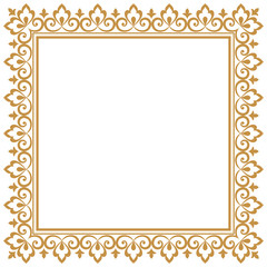 Decorative frame Elegant vector element for design in Eastern style, place for text. Floral golden border. Lace illustration for invitations and greeting cards.