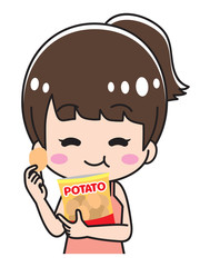 Woman eating potato chips