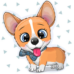 Cartoon Dog Corgi with a bowtie