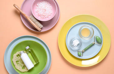 Spa setting with natural skin care products