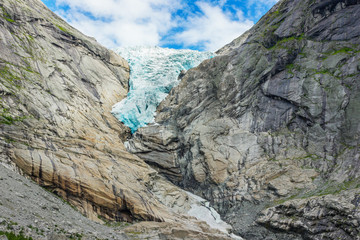 Melting Briksdal glacier in Norway, close up