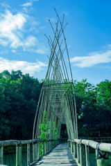 sukorame rice field, a bridge made of bamboo