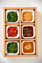 spices and herbs on white background