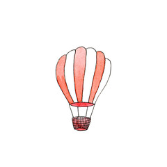Fototapeta premium Watercolor hot air balloon. Isolated design element for birthday card or summer adventures. Raster format. Rise up concept.