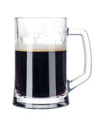 Single glass of beer close up isolated on white background