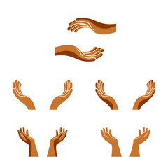 Protecting Hands of care, tender and defending human hands vector designs set, with a copy space inside for your element or text.