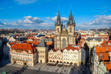 Naklejka premium Gothic church spires in Prague Czech Republic