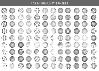  Set of minimalistic wireframe shapes of globe spheres. Isolated on white