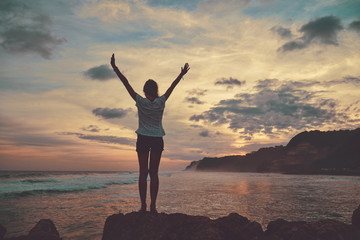 Fototapeta premium Attractive woman enjoying on the beach.