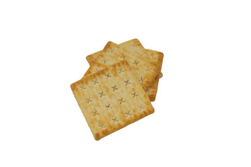 Cracker biscuits over white background. Selective focus