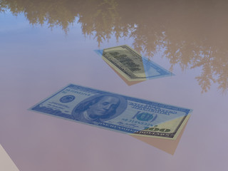 money in the water 3d rendering