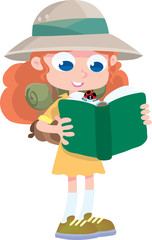little girl explorer with lady bird the book