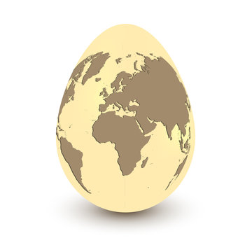Planet Earth in shape of egg isolated on a white background with shadow. Conceptual vector image of world Easter celebration or international egg day