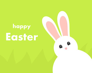 White Easter bunny on green background.