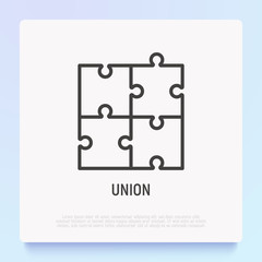 Union thin line icon: puzzle. Modern vector illustration.