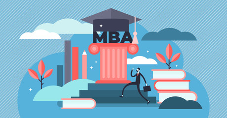MBA vector illustration. Tiny Master Business Administration person concept