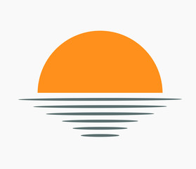 Sunset over sea icon.