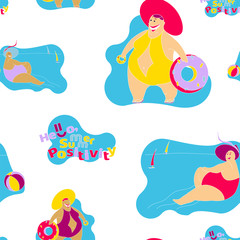 Seamless pattern Happy Fat Girl on the Beach