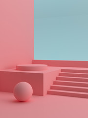 Podium in abstract pink composition, template for your product. Modern cover design.