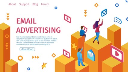Banner Email Advertising Flat Vector Illustration.