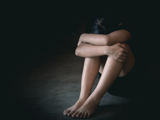 Stop violence and rape concept,concept photo of sexual assault,traumatized young girl