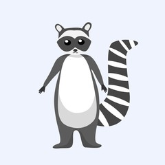 Adorable small racoon cartoon style isolated on white background vector illustration