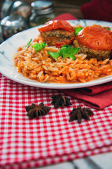 Stuffed tomatoes and rice with tomato