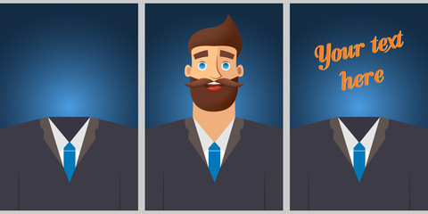 Banner design with men character and clothes. Colored template for promotion. Vector illustration concept.