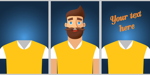 Banner design with men character and clothes. Colored template for promotion. Vector illustration concept.